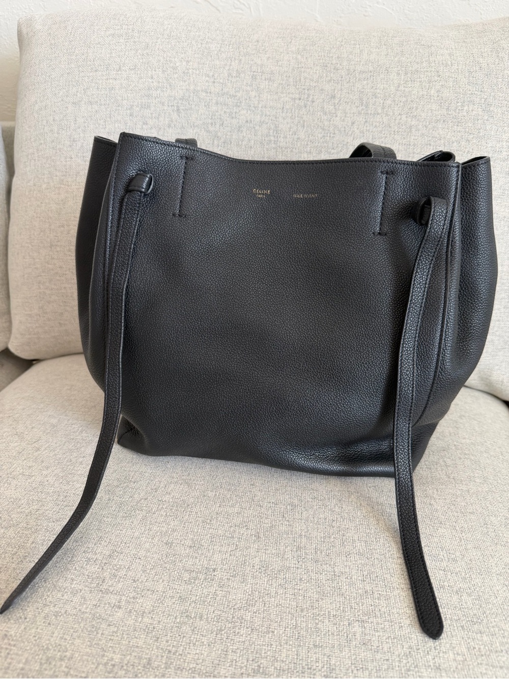 Celine Black Pebbled Leather Drawstring Tote